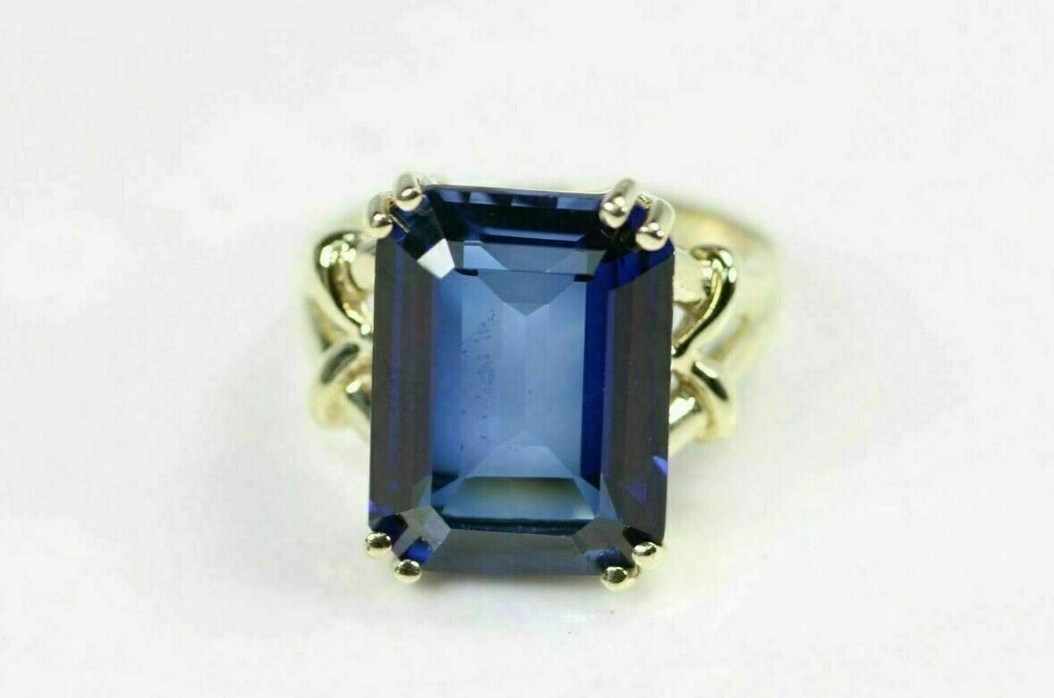 3Ct Lab-Created Blue Sapphire Solitaire Engagement Ring 14K Yellow Gold Finish