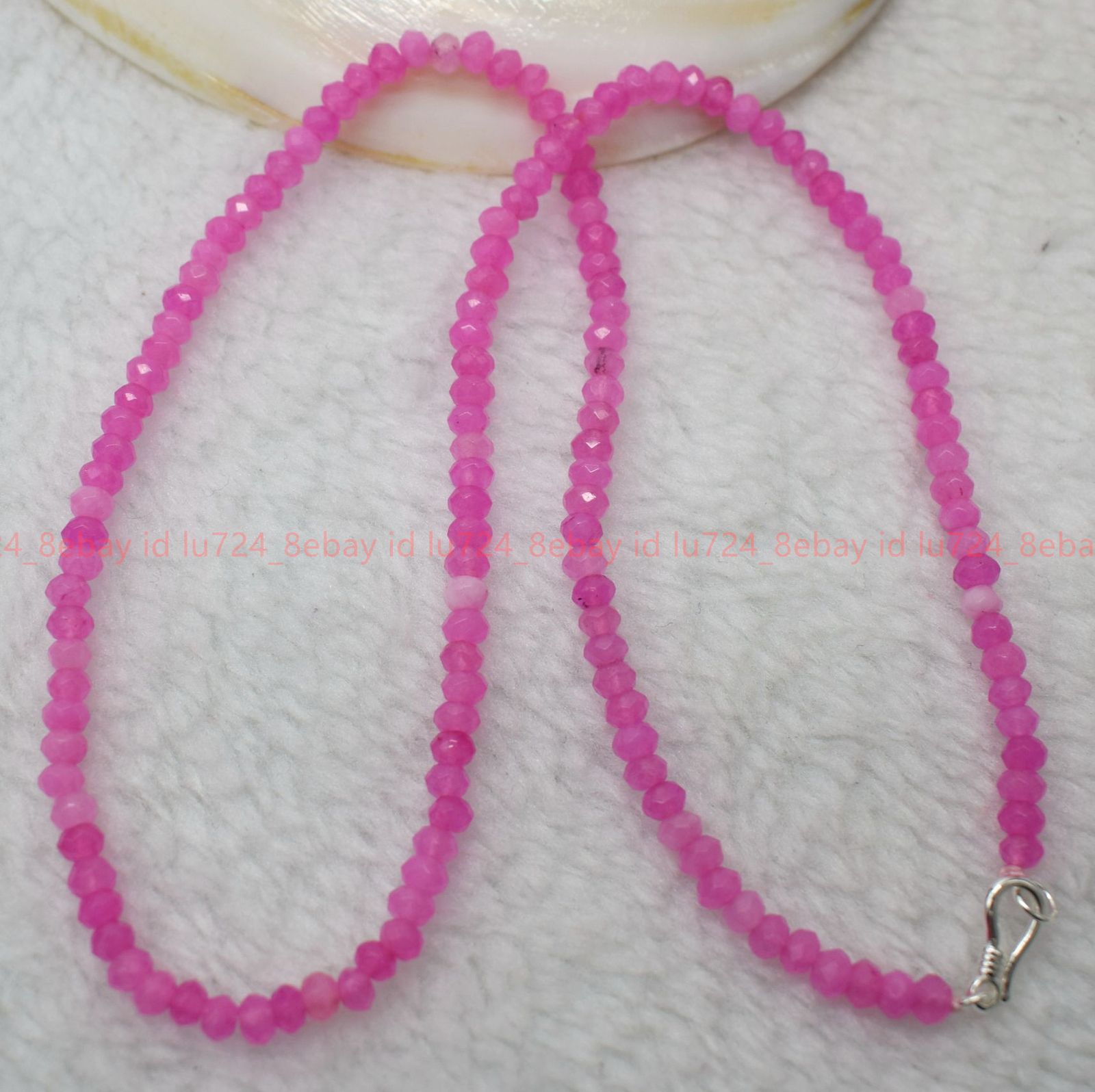 2x4mm Rose Red Jade Faceted Roundelle Gems Beads Necklace 16-36″ Silver Clasp
