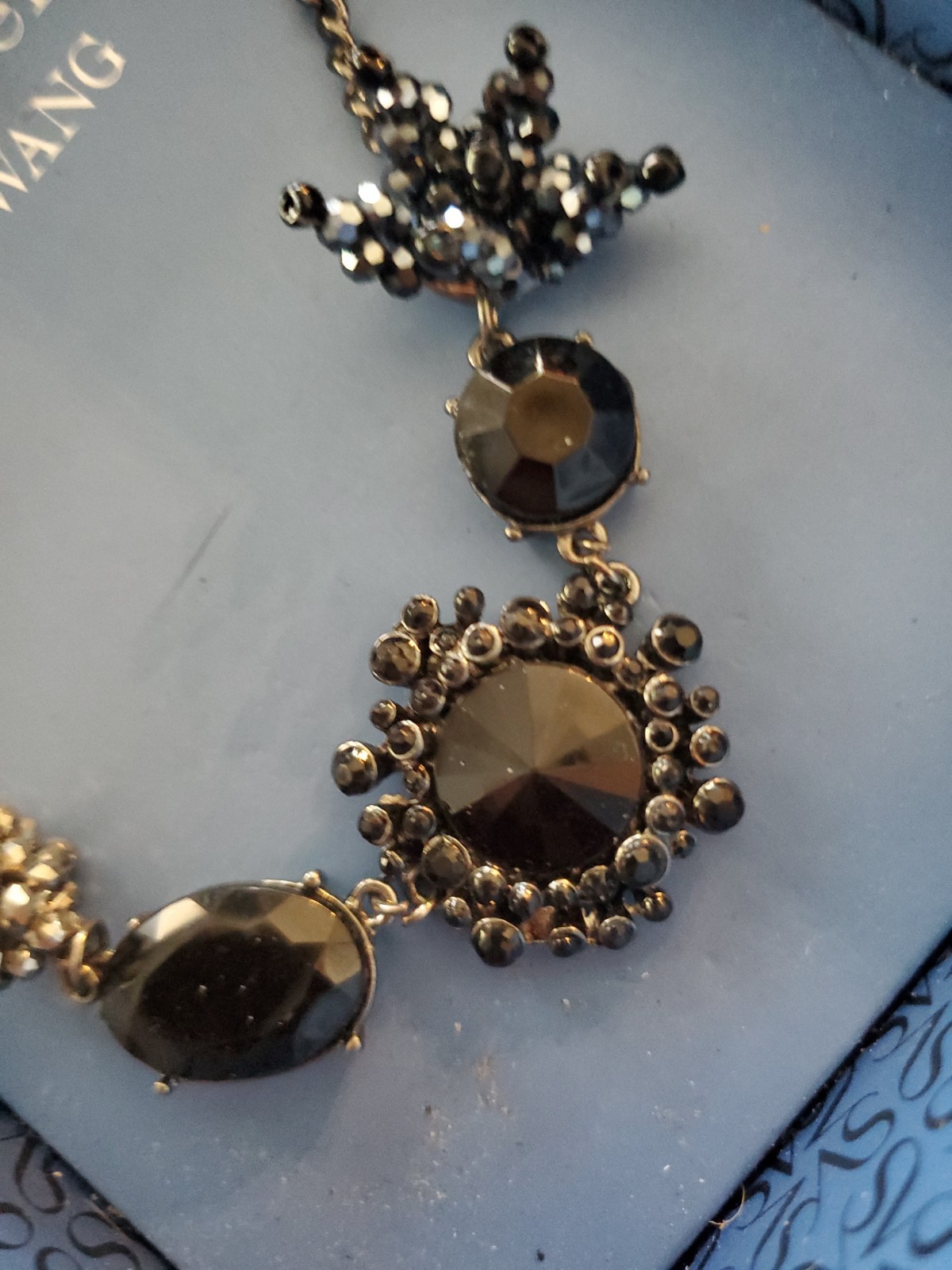 Vera Wang Black Simulated Stone Statement Necklace Jet Tone NIB