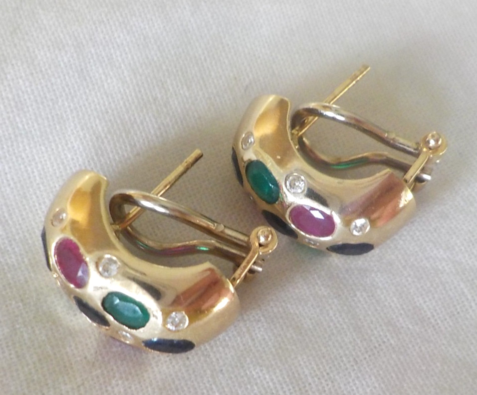 14k Yellow Gold Dotted Multi Gemstone Earrings – 7.80 gms, 0.70 in, 2.46 ctw