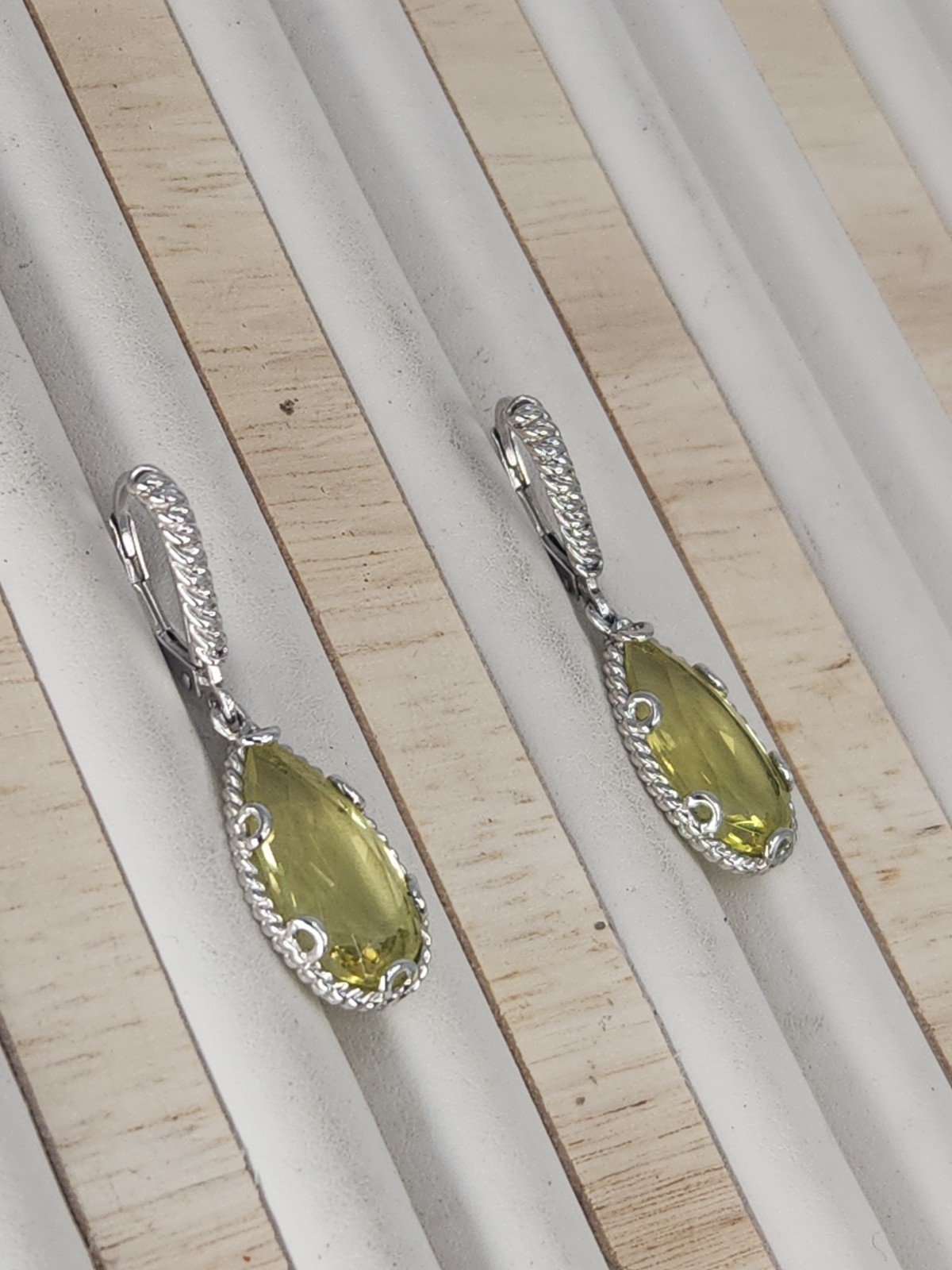 Anthony Nak Atelier 925 Sterling Silver Lemon Quartz Leverback Earrings 35mm