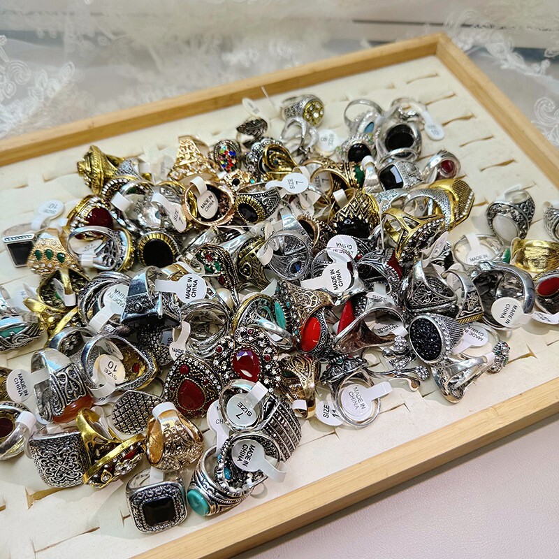 Vintage Metal Statement Rings 20pcs Wholesale Mixed Style Unisex Jewelry Bulk