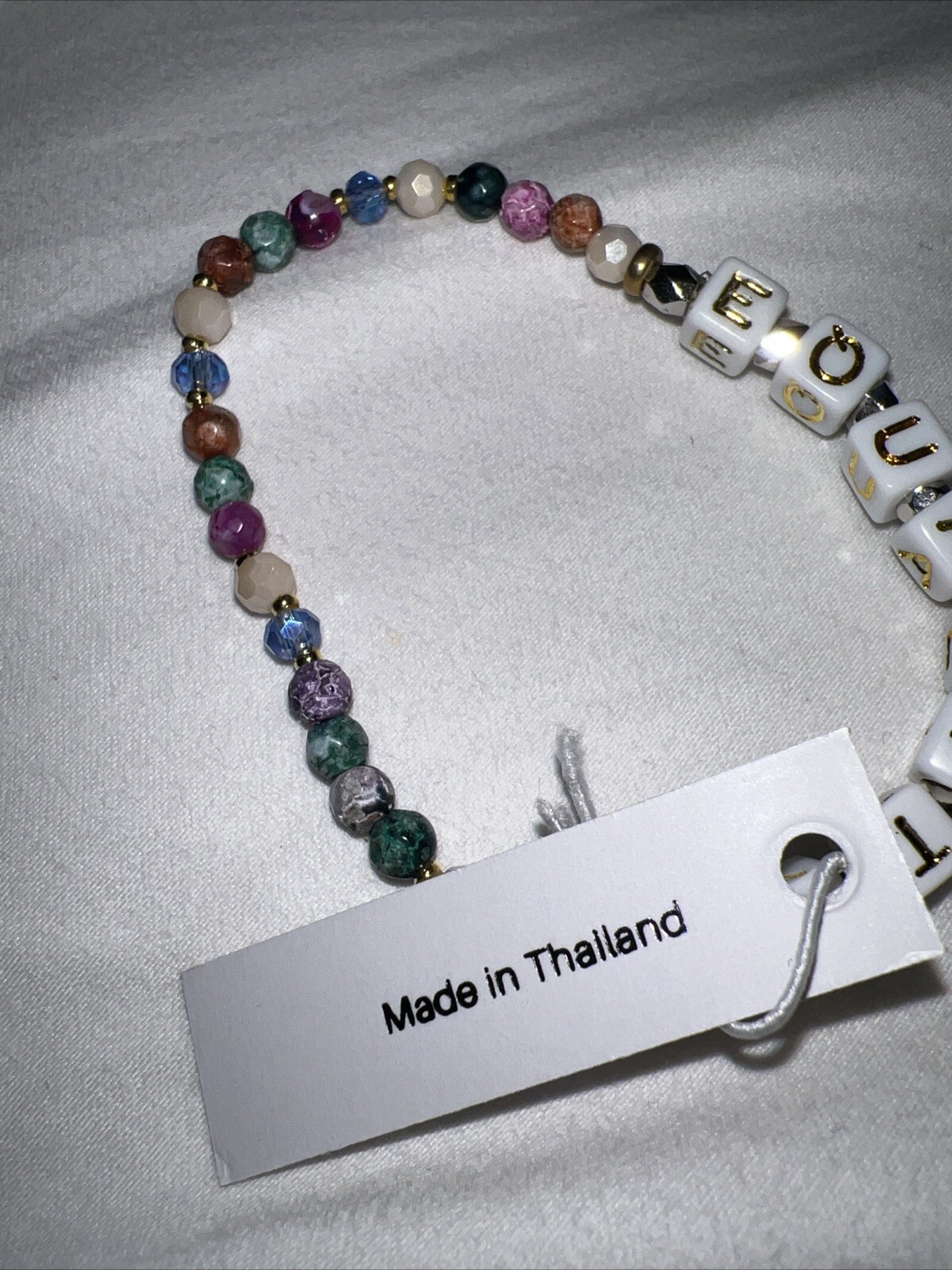 New Nakamol Chicago Handmade Stretchy Bracelet ‘EQUALITY’ in Gold & White