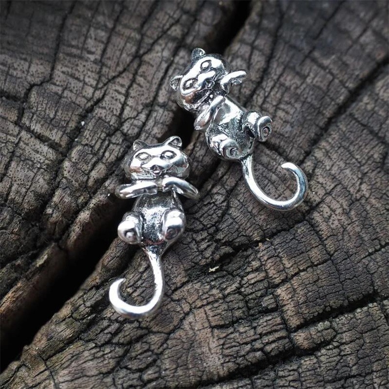 1pair Vintage Cat Paw Stud Earrings Back Hanging Silver Animal Jewelry Gift