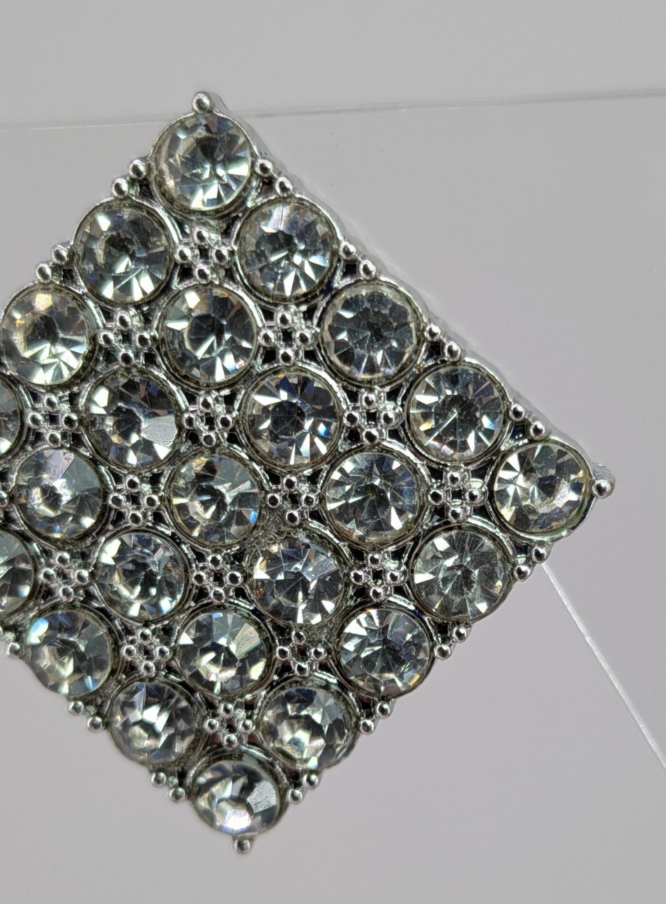 Vintage Rhinestone Stud Earrings Silver Tone Diamond Square Pave 15/16in Clear