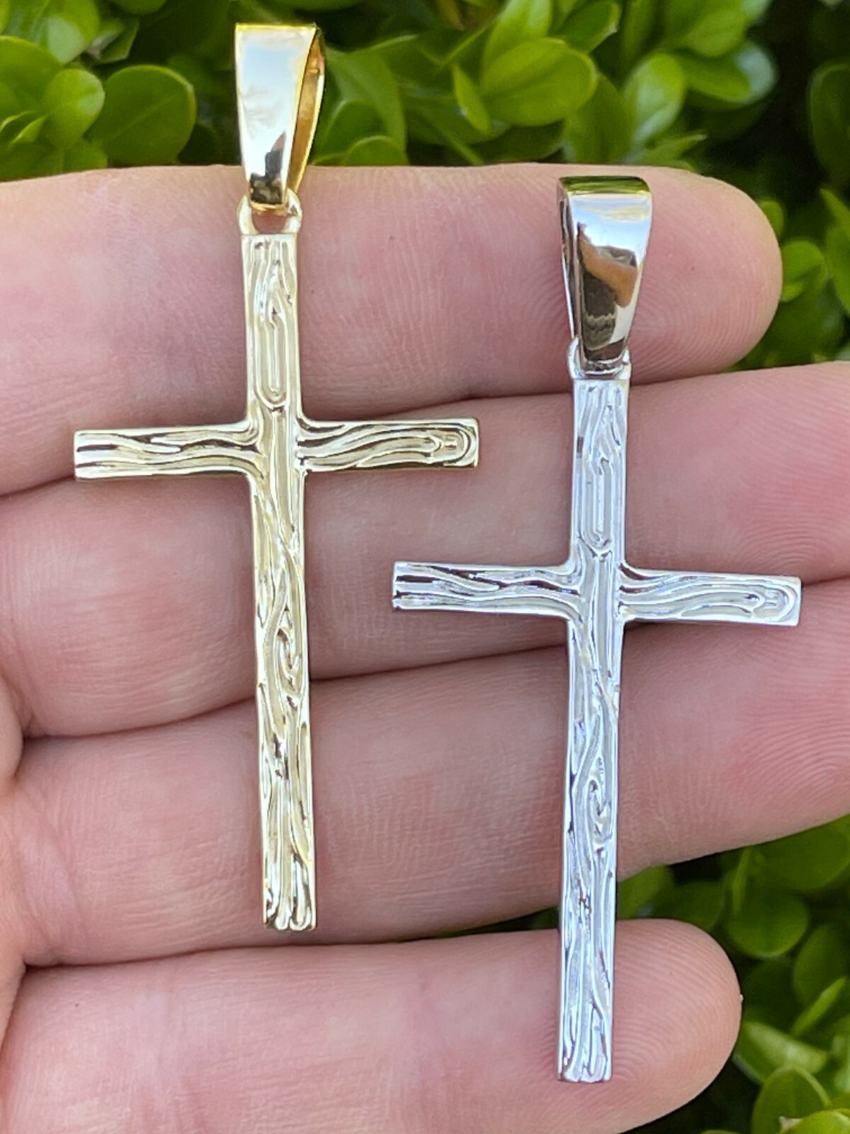 Large 2″ Men’s Plain Cross Pendant Solid 925 Sterling Silver / 14k Gold Plated