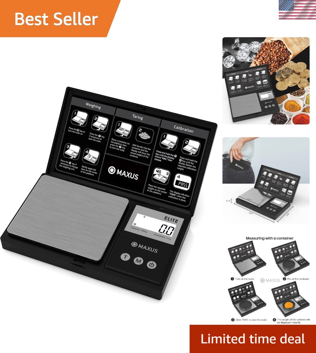 Mini Digital Food & Jewelry Scale 1000g with Accurate Readout & Tare Function