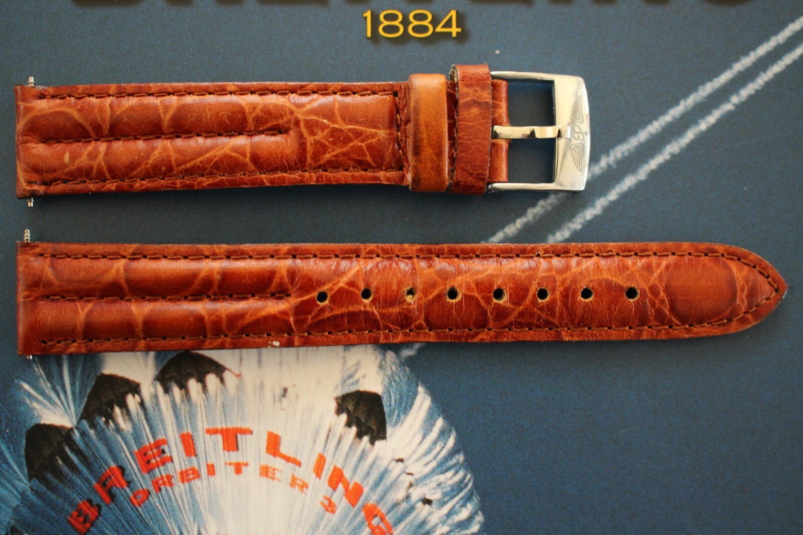 SHARP 18-16 TONGUE BUCKLE TAN DBLE BUMP WATCH BAND WATCHBAND STRAP FOR BREITLING