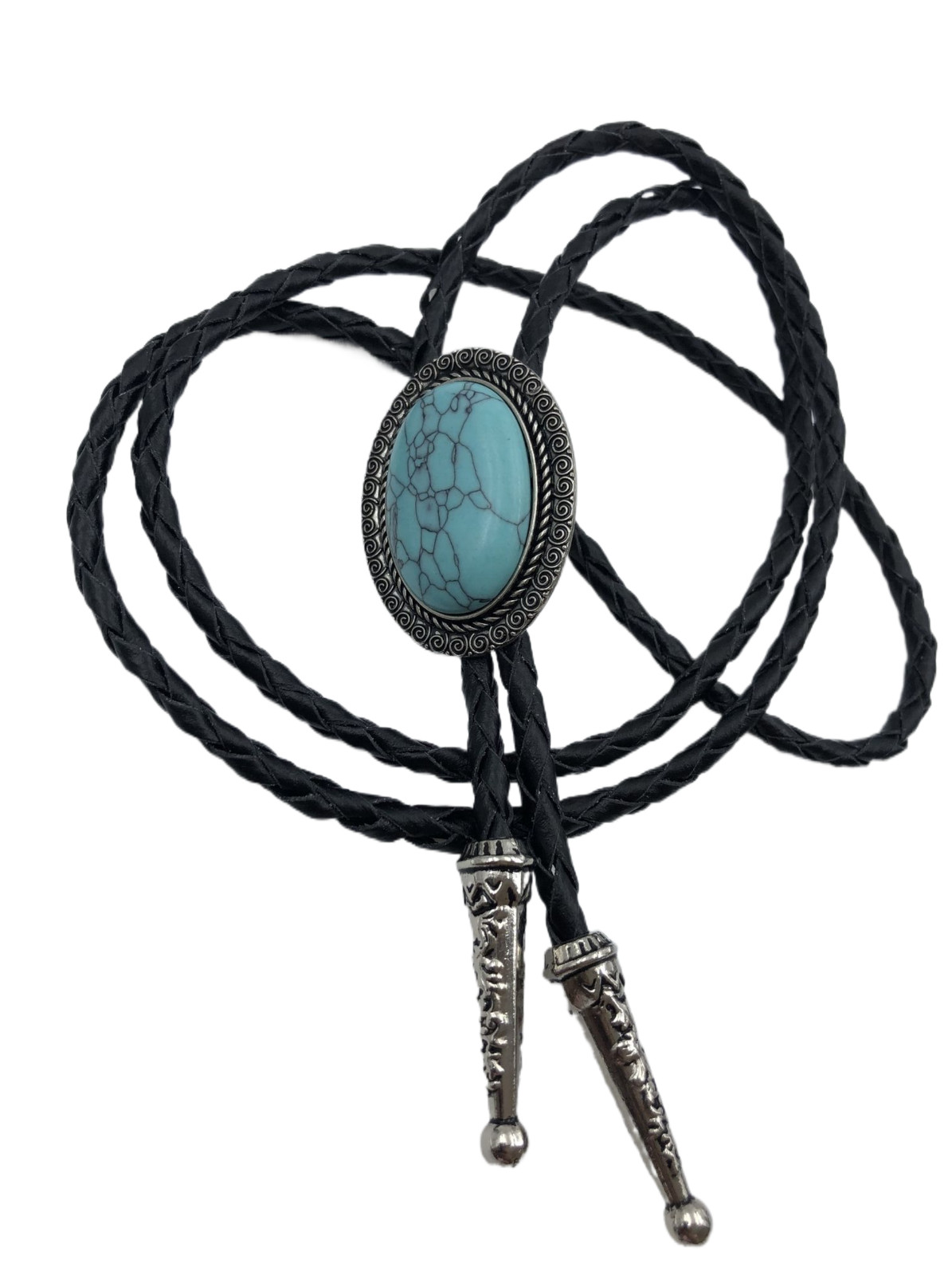 On Sale:Southwestern Turquoise Bolo Tie with Genuine Leather Black Cord Woven.