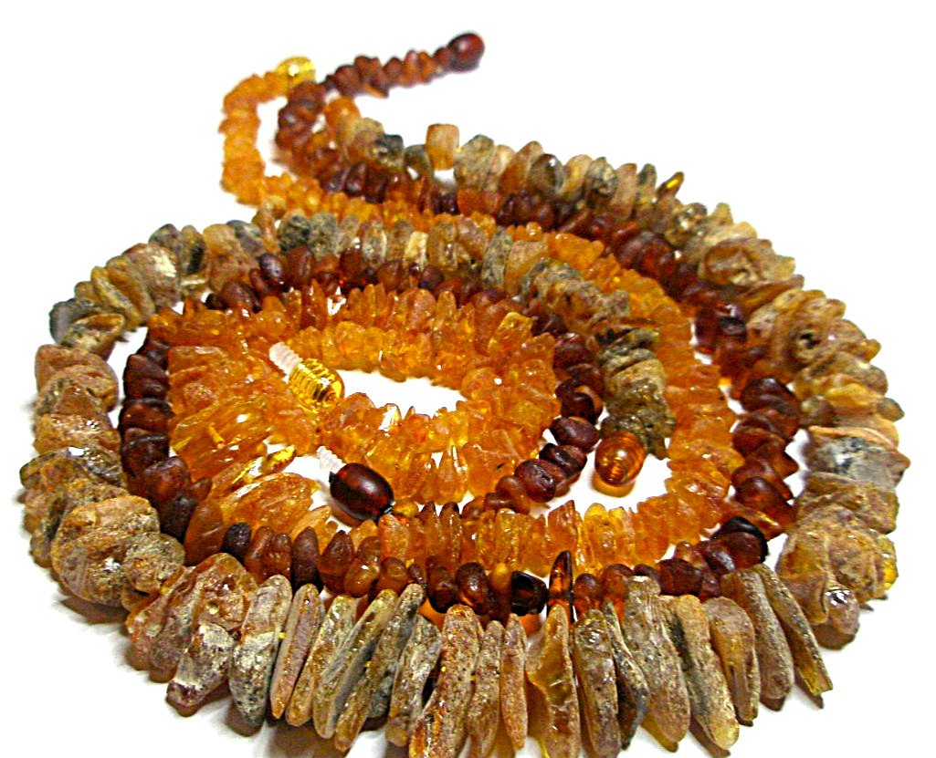 Lot – 3 Genuine Raw Baltic Amber Chip Necklaces 45 cm 17.5” Cognac Honey 56 gr!