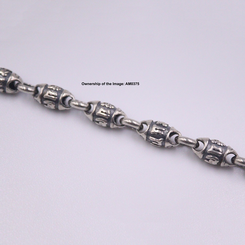 Solid 925 Sterling Silver Bracelet Six-Word Oval Bead Link Men Chain 8.26inch