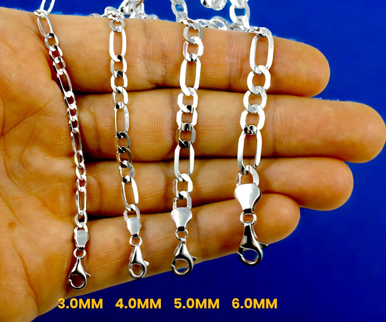 10K White Gold Figaro Necklace Bracelet Chain Italian Real Gold 2mm-6mm 7″-30″