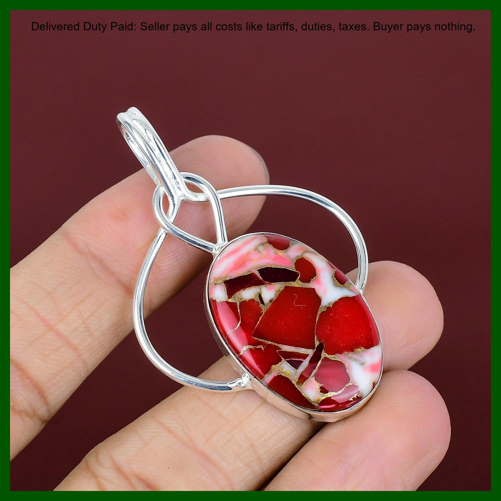 Natural Kingman Red Mohave Copper Turquoise Sterling Silver Wife Pendant Jewelry