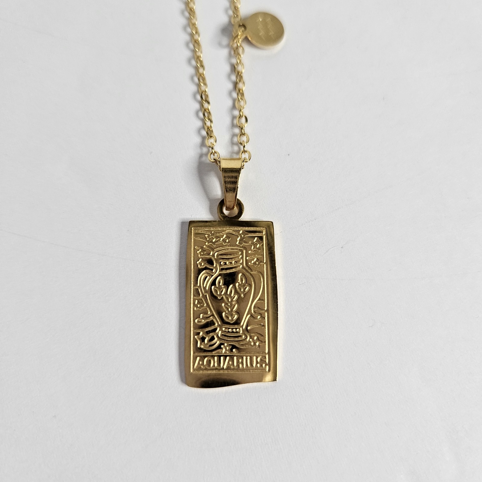 Aquarius Zodiac Astrology Necklace 16″ Reversible Pendant Gold Stainless Steel