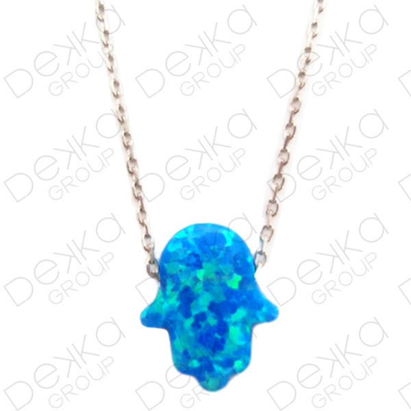 925 Sterling Silver Opal Hand Of Fatima Hamsa Necklace Light Blue Protection
