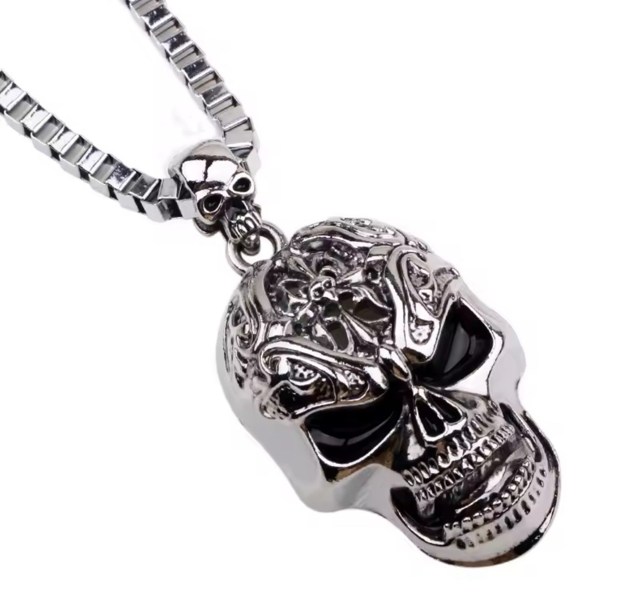 Gothic Skull Pendant Necklace Punk Skeleton Chain Vintage Hip Hop Jewelry
