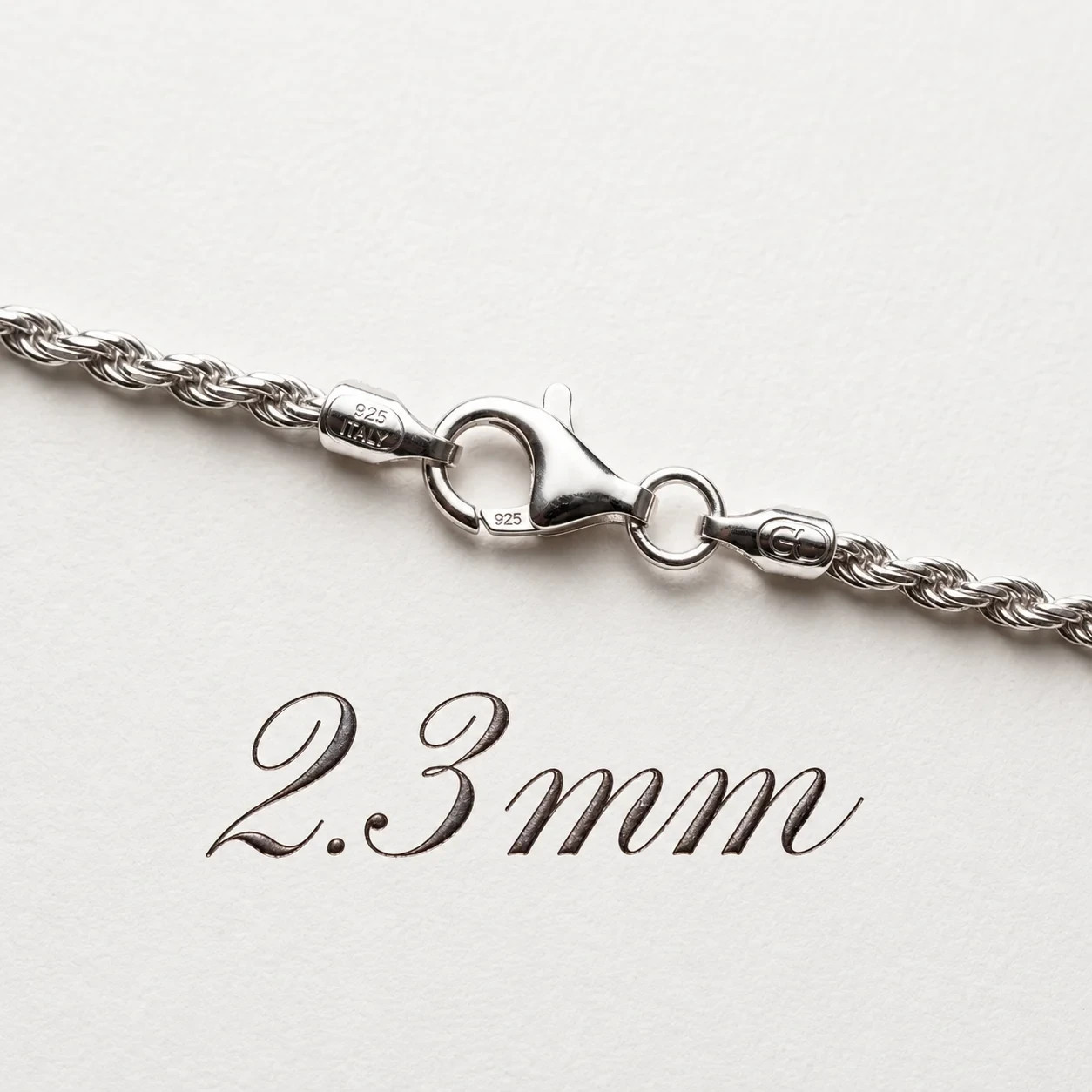 Diamond Cut Rope Chain Rhodium Plated 925 Sterling Silver Italy 18″ 20″ 22″ 24″