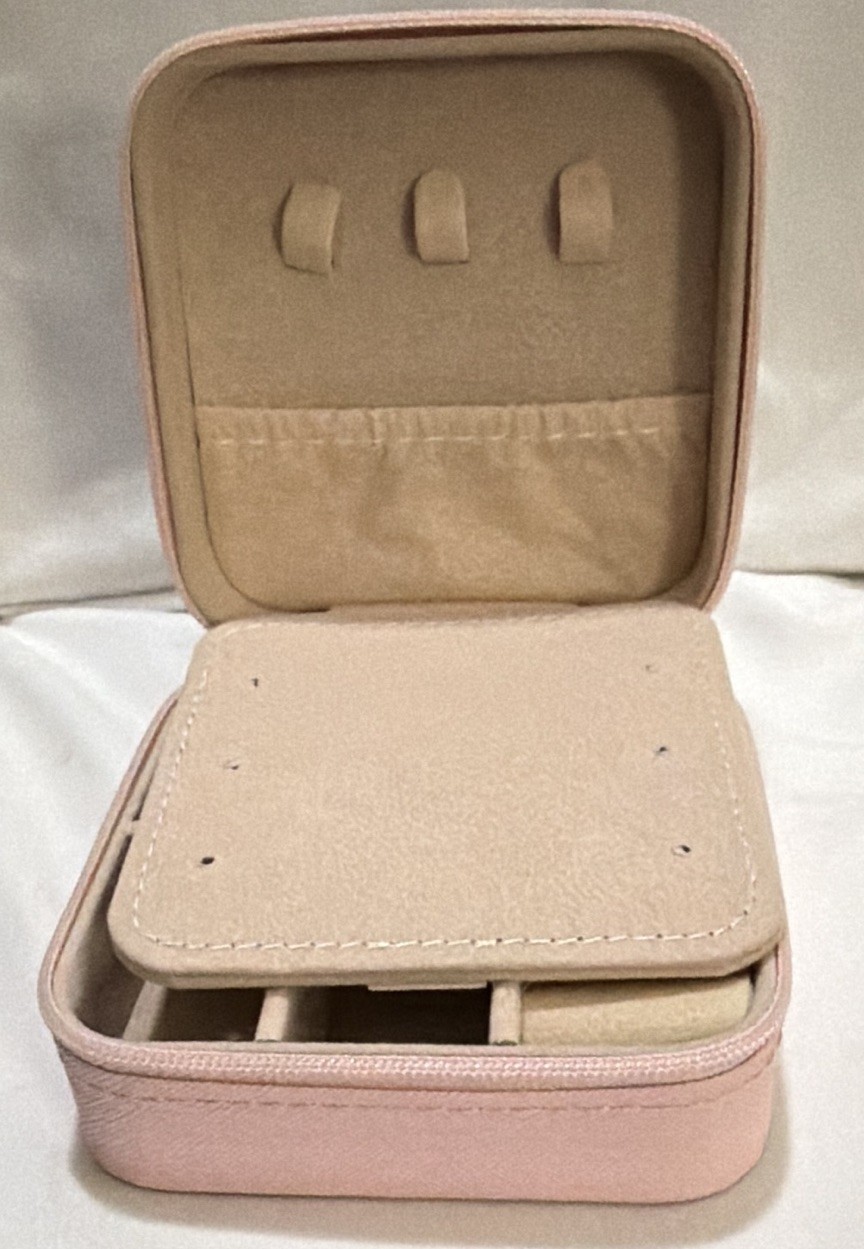 Pink Faux Leather Zipper Jewelry Box w/ Mirror, Velvet Lined, Cowgirl Western