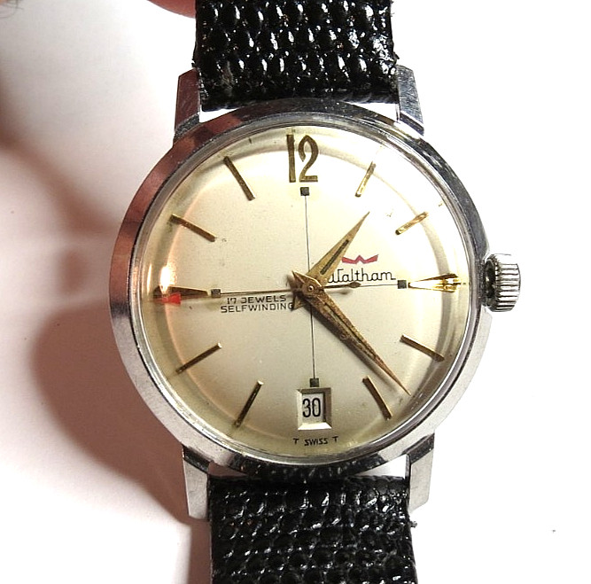 VTG 1960’s SWISS MENS WALTHAM 17’J AUTOMATIC RED POINTER 1700/01 WRISTWATCH RUNS