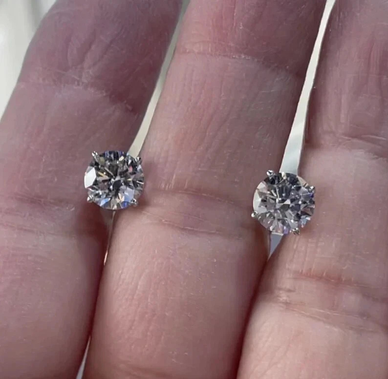 2ct Lab Grown Diamond Push Back Solitaire Stud Earrings 14K White Gold Plated
