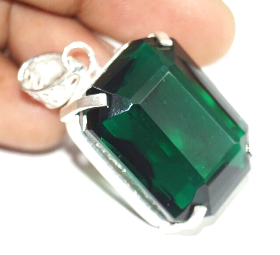 105 Ct Natural Green Topaz Emerald Cut Pendant 925 Sterling Silver Certified