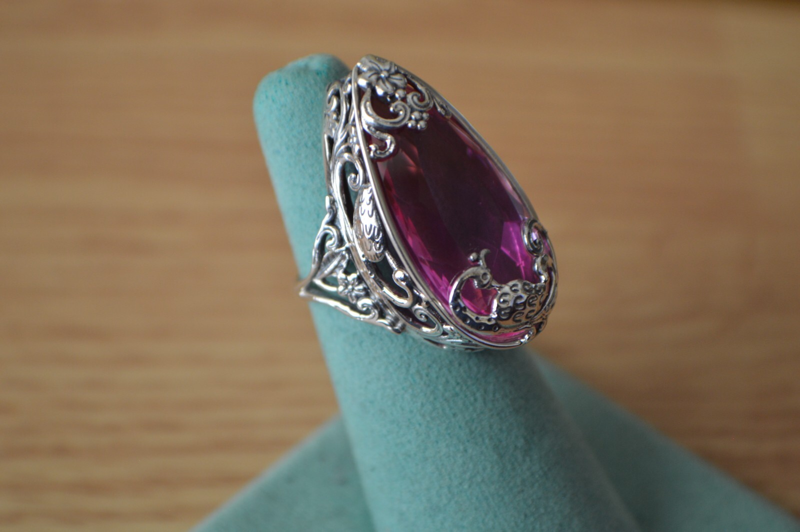 26.00ct Orchid Quartz Triplet Peacock Ring Fine Sterling Silver Size 7 ~ 30x15mm