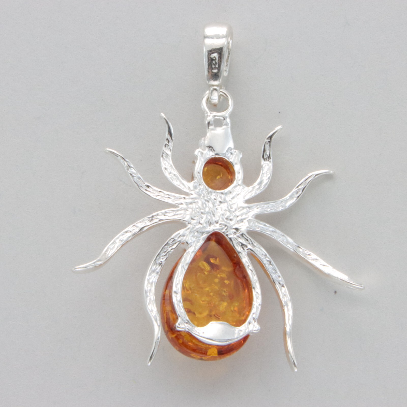 Cognac / Brown BALTIC AMBER Spider Pendant – 925 STERLING SILVER – Poland #4555e