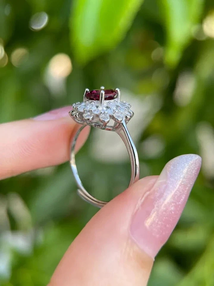 2.80 Ct Oval Natural Garnet Diamond Wedding Ring 14K Real White Gold Size 6 7 8