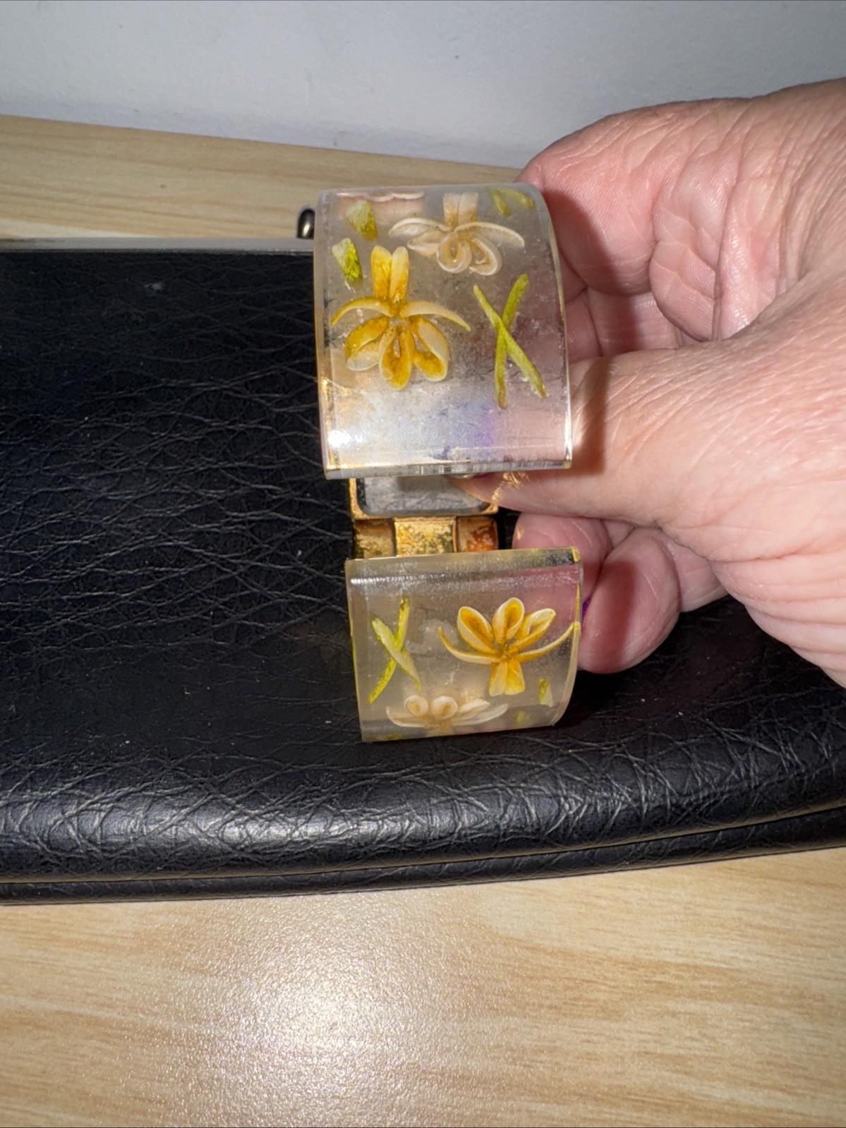 Joan Rivers Watch Floral Lucite Hinged Cuff * As Is* JOAN RIVERS CLASSICS V377