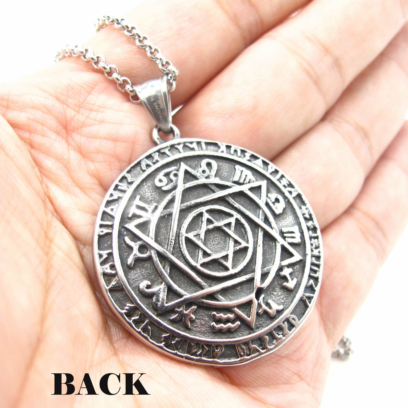 MENDEL Stainless Steel Evil Eye 6 Point Star Hexagram Occult Necklace Pendant