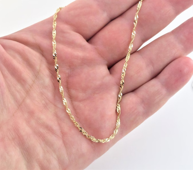 14k Yellow Gold 7″ Singapore Rope Link Chain/Bracelet 2.1 mm 1.4 Grams
