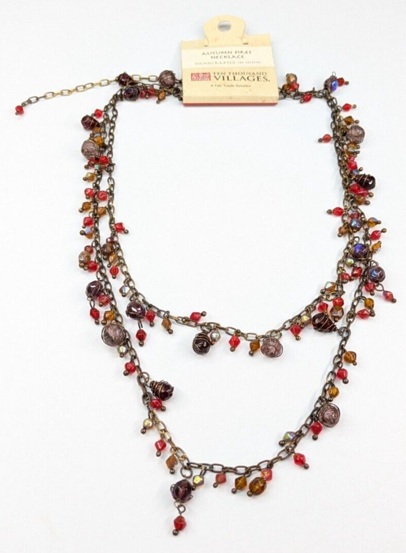 Ten Thousand Villages “Autumn Fires Necklace” Made in India NWT 42-46″ Long