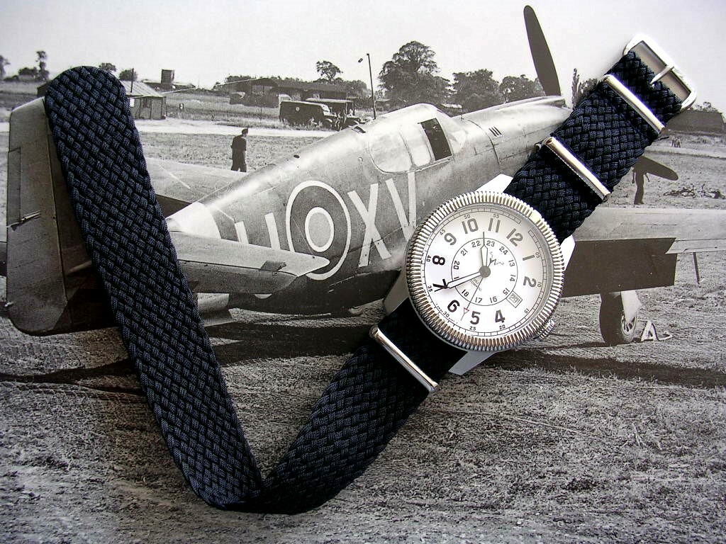 Braided woven SS NATO G10 ® Premium Black nylon watch strap Bond IW SUISSE 18mm