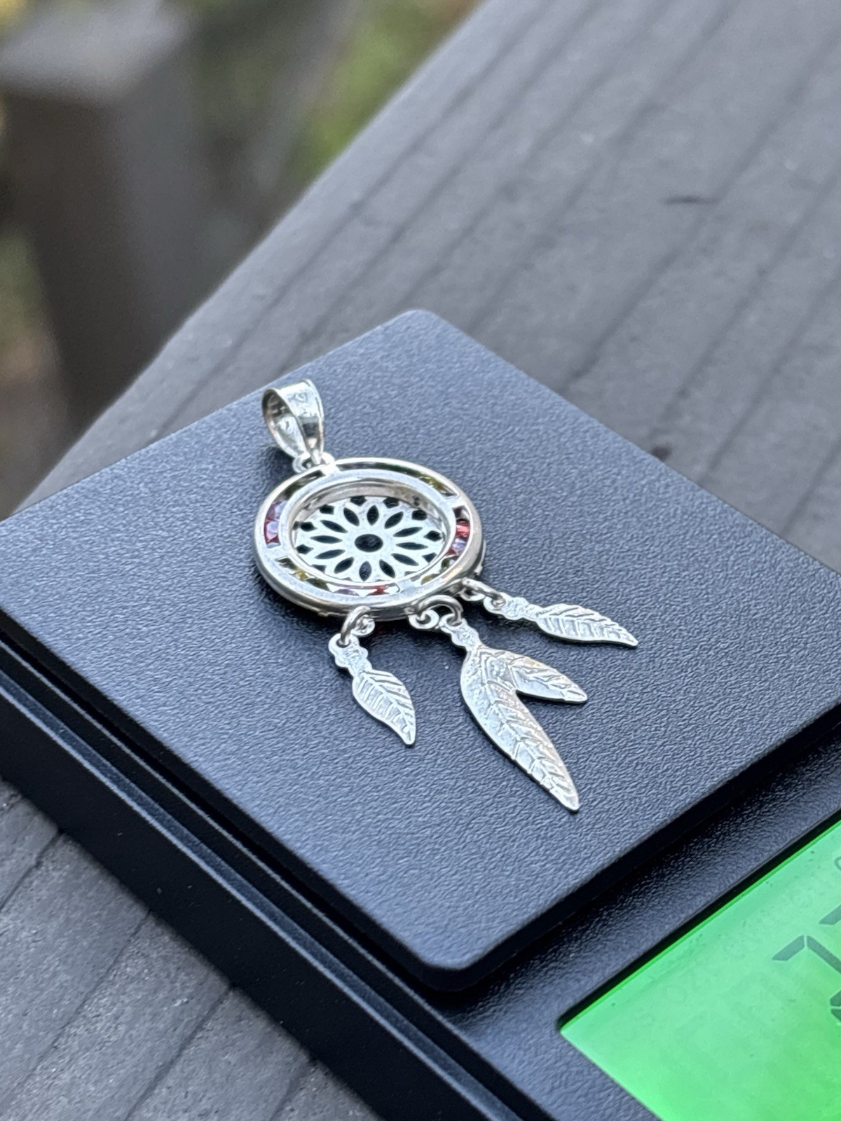 Silver Tone Round Dreamcatcher Pendant Charm w/ Dangle Feather, No Stones
