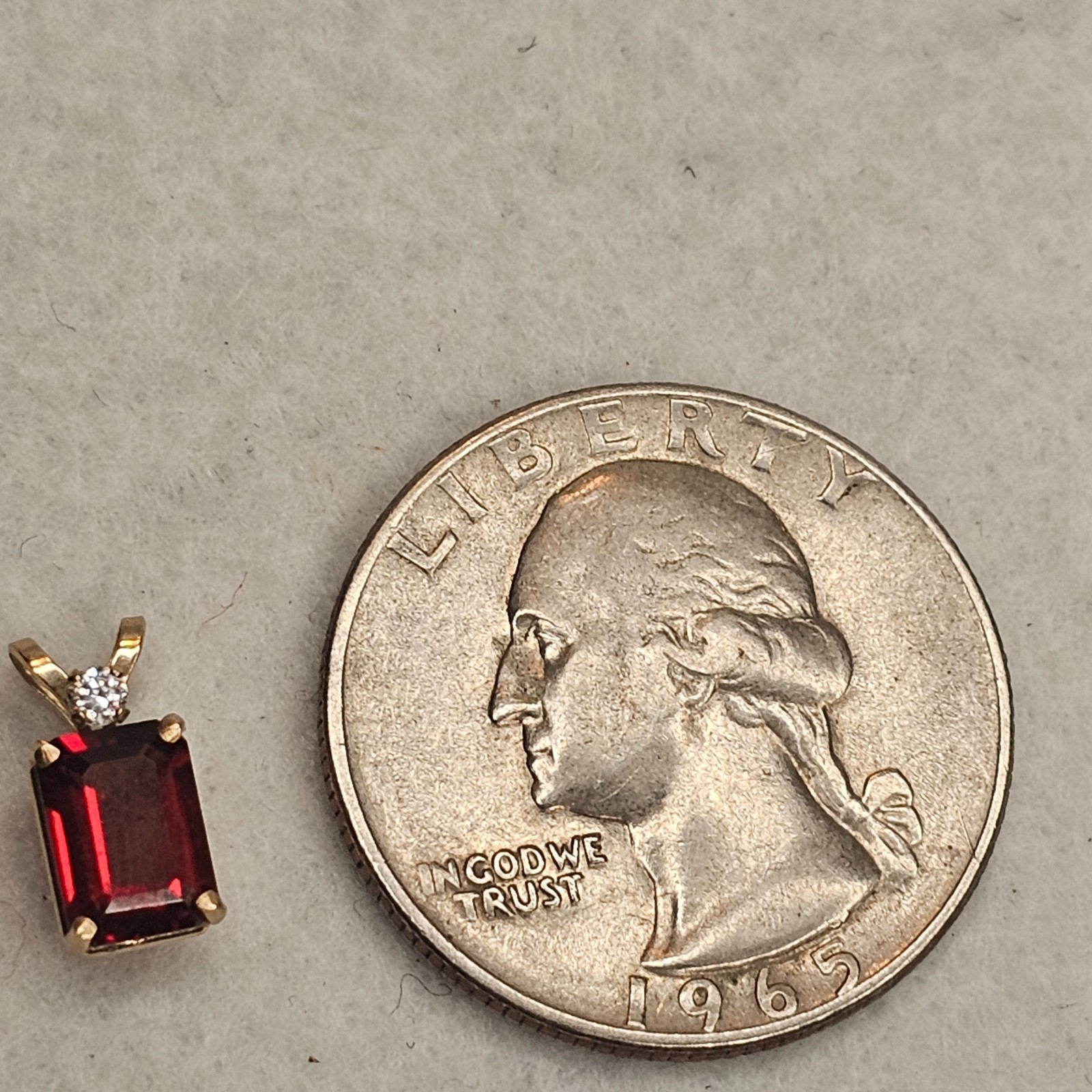 Vintage 10K Gold Emerald Cut Garnet Pendant 7x5mm January Birthstone Estate