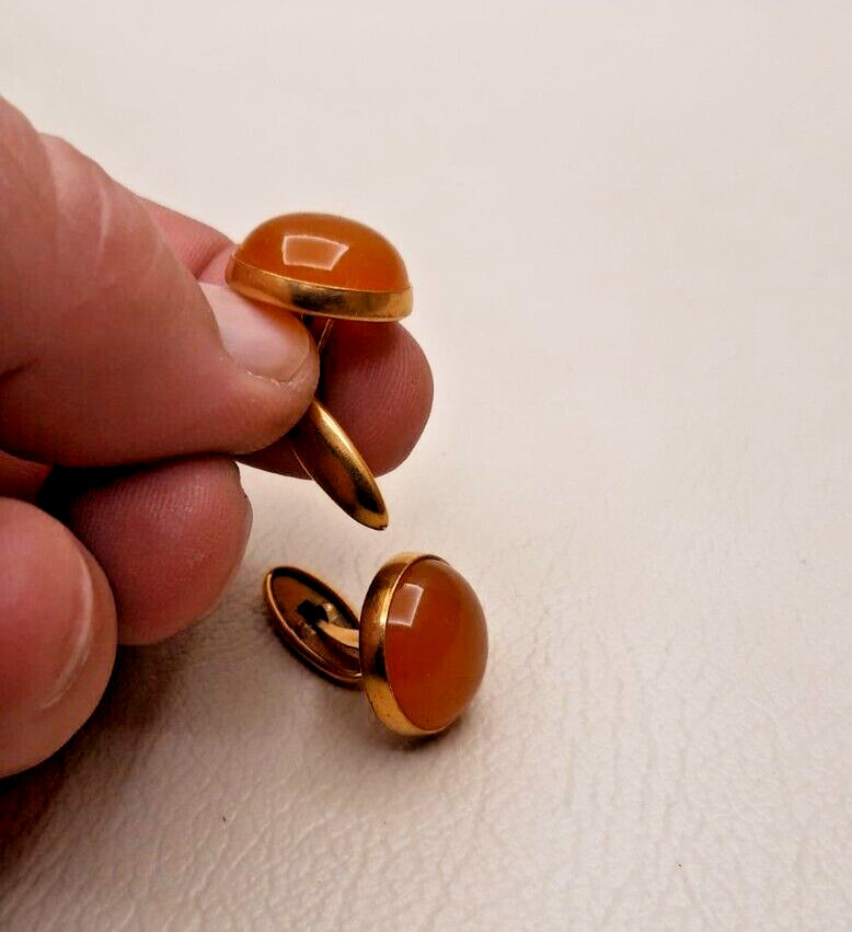 Vintage Cufflinks of the USSR 4ЯК 1950s Honey Amber. Brass. Gilding