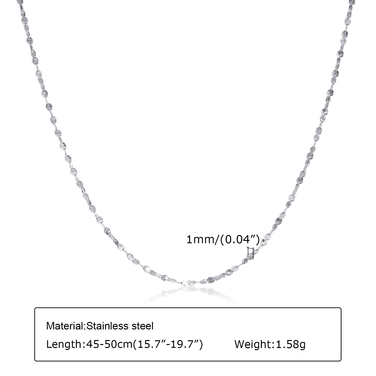 1mm Women’s Chain Wedding Necklace 18K Gold/Silver 316L Stainless Steel 45+5cm