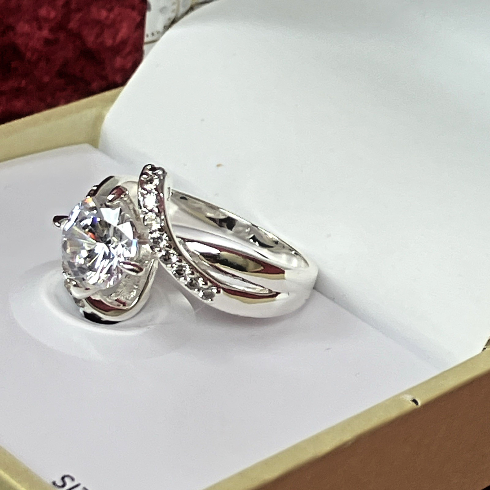 Charter Club Crystal Stone Bypass Ring Fine Silver Plate SIZE 6 or 9 NIB