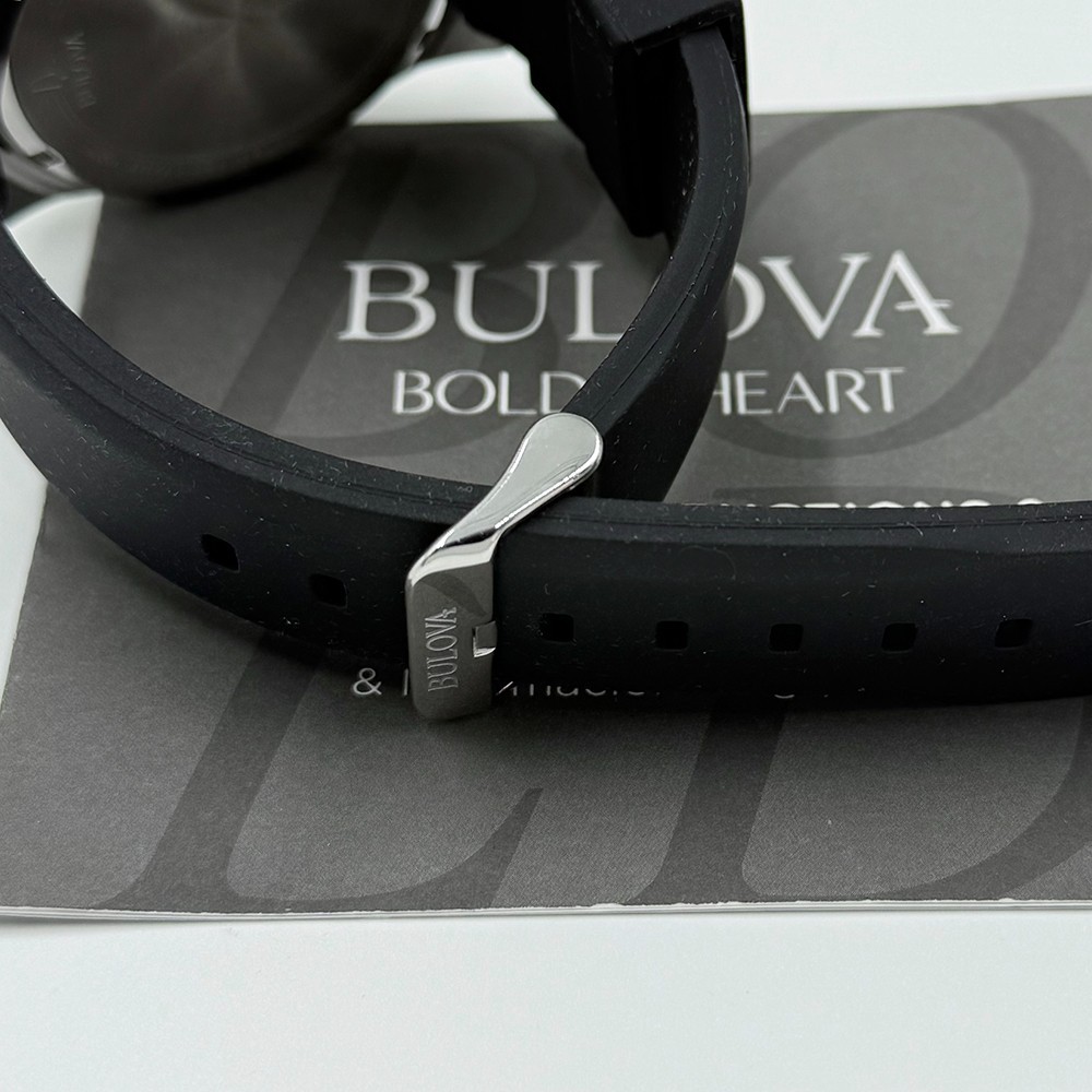 Bulova Men’s Marine Star Quartz Blue Dial Black Rubber Strap Watch 98B258