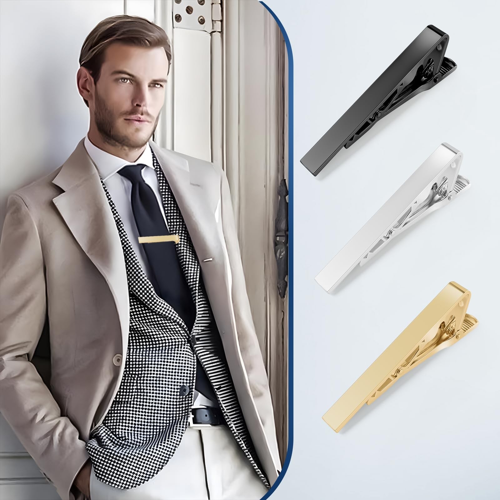 Tie Clips for Men Classic Tie Bar Clip Set, 6 Pack
