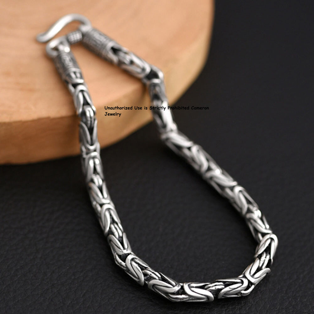 Pure S925 Sterling Silver Chain Men Women 4mm Byzantine Link Bracelet 6.7-8.7inL