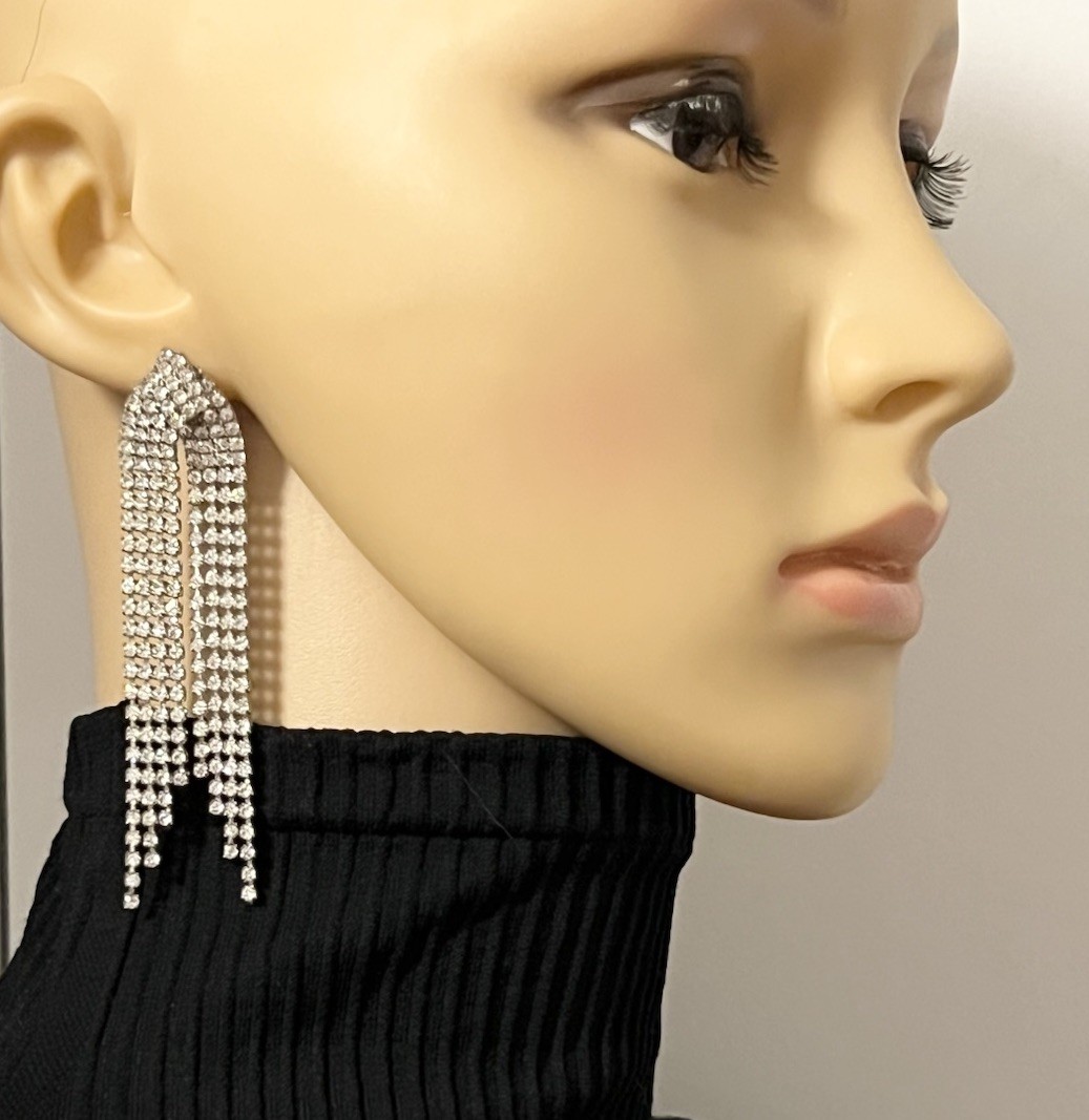 Elo7 Strass Crystals Rhinestone Tassel Dangling Chandelier Earrings