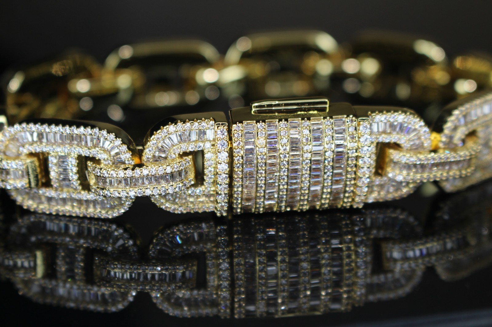 MASSIVE 14mm MARINER Bracelet 18.6ct BAGUETTES Lab Sim VVS1 Diamond 58g GOLD