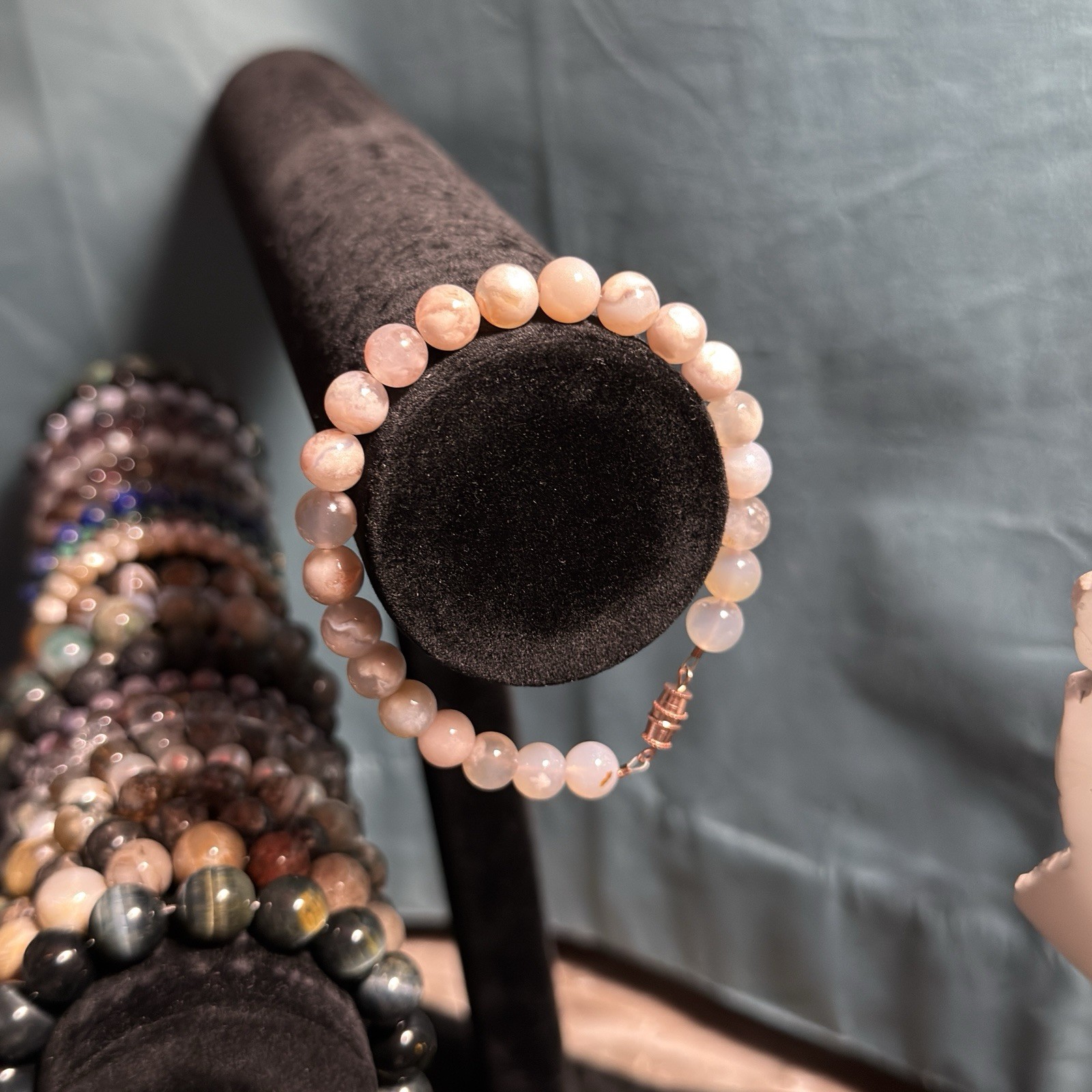 Flower Agate Natural Gemstone Bead Bracelet | Smooth Round 8mm