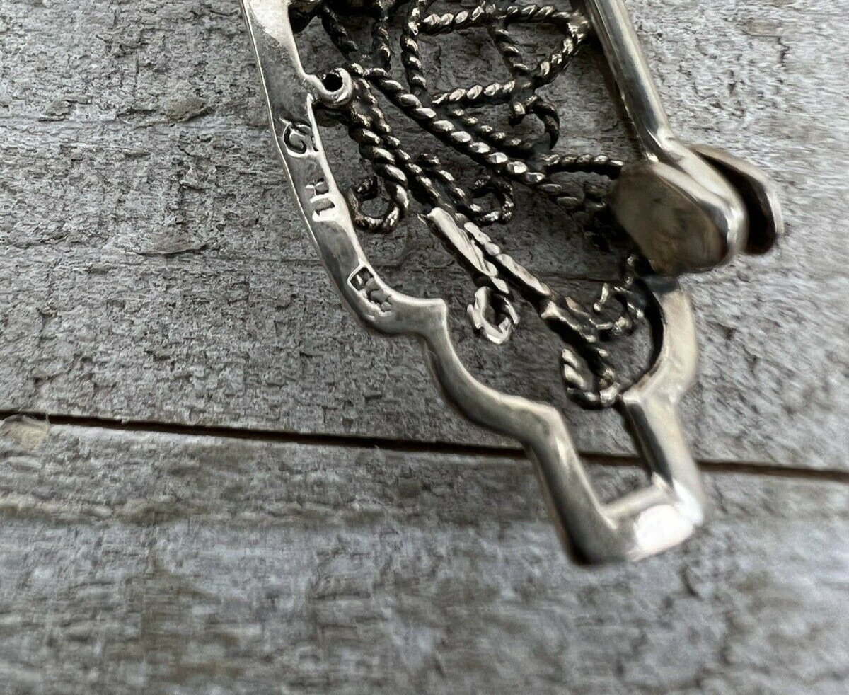 Vintage Sterling Silver Brooch Pin Intricate elaborate Fine Dress formal