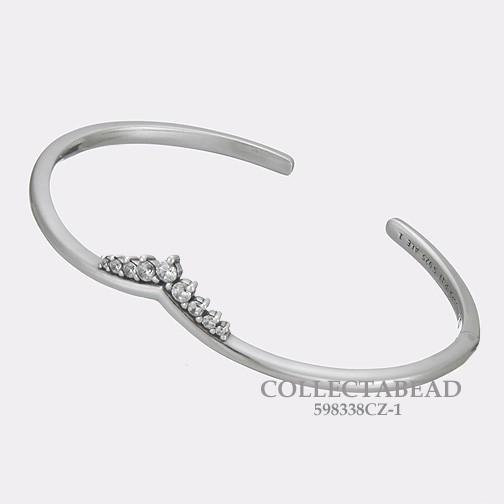 Authentic Pandora Silver Tiara Wishbone Open CZ Bangle Bracelet 598338CZ