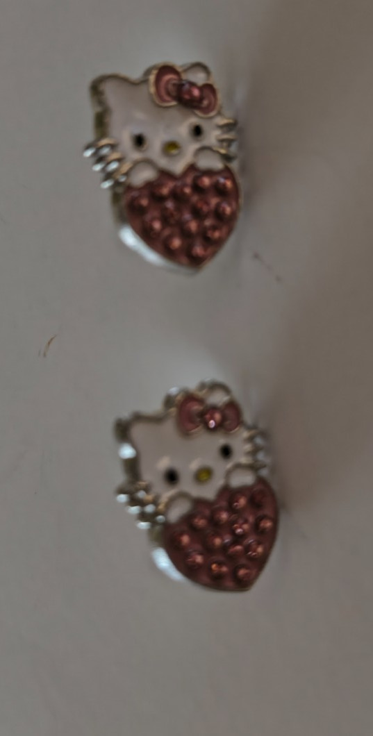 HELLO KITTY STUD EARRINGS PINK HEART BOW Rhinestones NEW