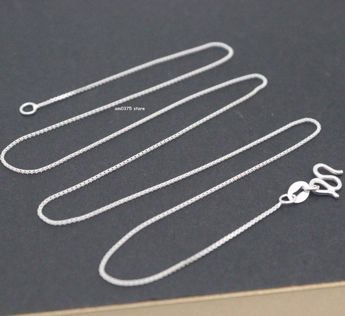 Pure 990 Fine Silver Chain For Women Thin 0.8mm Box Necklace Link 18inch /2-3g