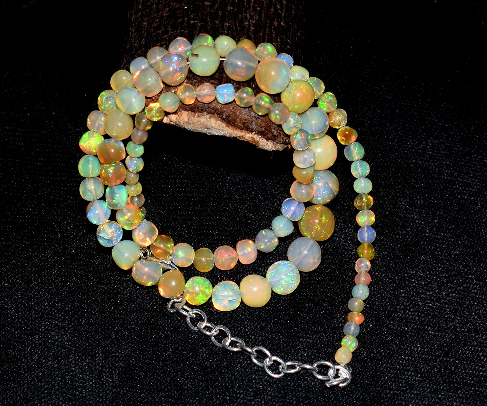 16″Natural Ethiopian Opal Wello Fire Opal Gemstone Beads Necklace Jewelry F3885