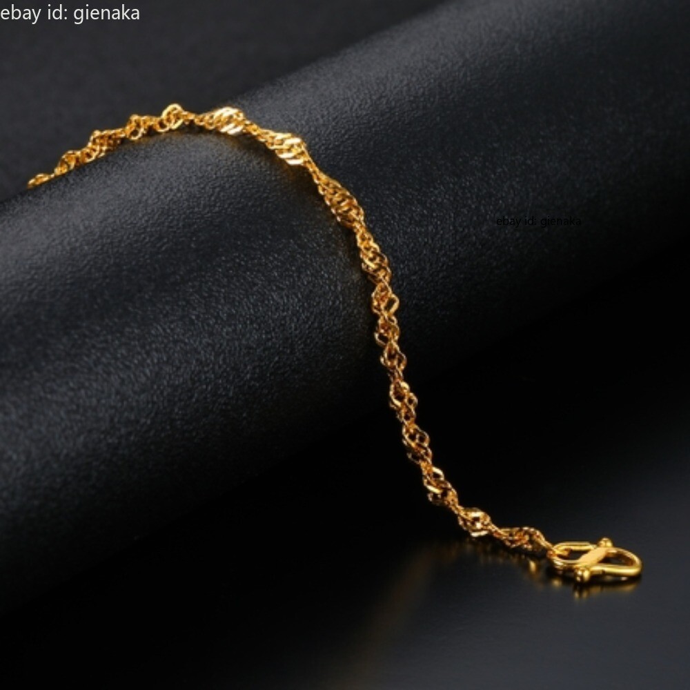 Pure 999 24k Yellow Gold Thin Singapore Chain Link Bracelet Bangle 5.9-7.1inch